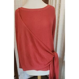 S43 Tribal coral red sweater with crossover & cute side tie